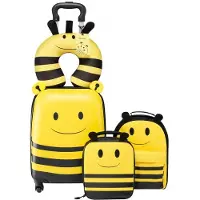 Vevor Valise Enfant 32x23x45 cm Bagage Enfant Fille Garçon Valise Cabine Rigide à Roulettes Motif Abeille avec Sac à Dos