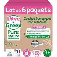 Love & Green Love&Green Pure Nature - Couches écologiques écrues - Taille 4+ - de 9 à 20 kg - 35 couches
