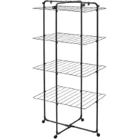 Brabantia HangOn Tower Drying Rack, 30 m (noir mat), séchoir à linge pliable, séchoir sur pied peu encombrant avec roulettes et crochets de suspension