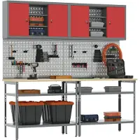 vidaXL Ensemble d'établi 8 pièces Rouge et gris Acier thermolaqué