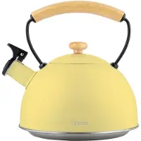 Briebe Bouilloire À Induction Théière Sifflet 2,3l Acier Inox. Retro, Poignée En Bois, , Jaune, , Pastel