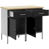 vidaXL Table de travail avec rangement, 2 pièces, noir et gris, 100 x 55 x 85 cm