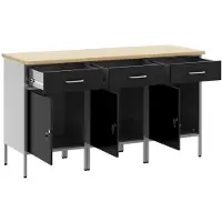 vidaXL Table de travail avec rangement, 3 pièces, noir et gris, 150 x 55 x 85 cm