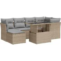 vidaXL Ensemble de salon de jardin 7 pièces avec coussins Beige Poly Rattan