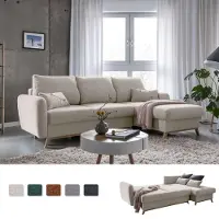 Miuform Scandic Lagom - Canapé d'angle avec fonction lit et coffre de lit L-FORME DROITE - 235x157cm - Beige - Canapé-lit Canapé