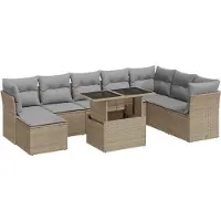 vidaXL Ensemble de salon de jardin 9 pièces avec coussins beige Poly rotin
