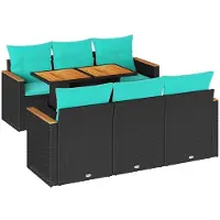 vidaXL Ensemble de salon de jardin 7 pièces avec coussins noir poly rotin