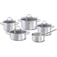 Fissler Palermo / Set de 5 casseroles en acier inoxydable, couvercles en verre inclus (3 casseroles, 1 faitout, 1 casserole à manche) - Induction