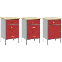 vidaXL Établi avec tiroirs 3 pcs rouge et gris 150 x 55 x 85 cm