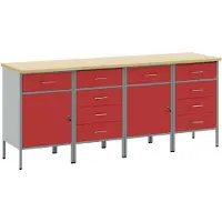 vidaXL Établi avec tiroirs 4 pcs rouge et gris 200 x 55 x 85 cm