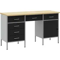 vidaXL Table de travail avec rangement, 3 pièces, noire, pour ingénieurs, en bois et en acier