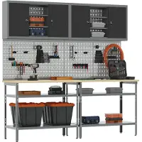 vidaXL Ensemble d'établi 8 pièces Noir et gris Acier thermolaqué