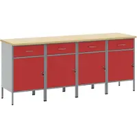 vidaXL Établi avec tiroirs 4 pcs rouge et gris 200 x 55 x 85 cm