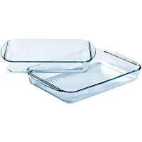 Pyrex Plat à four rectangulaire - Essentials - avec poignées 2 pièces - Verre borosilicaté - Transparent