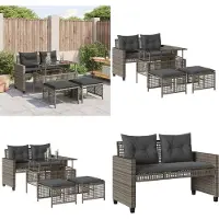 vidaXL ensemble de 4 canapés de jardin avec coussins Gris Poly Rattan Verre