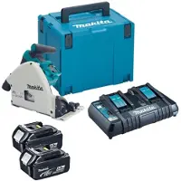Makita Scie plongeante 36V LXT (2x18V) 165 mm - - avec 2 batteries 18V 5.0Ah, chargeur double, MakPac - DSP600PT2J