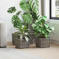 vidaXL Panier De Plantation Avec Stockage 3 Pcs Gris Rattan Kubu