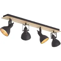 QAZQA Spot de plafond noir avec bois 4 lumières rotatif et inclinable - Jakub
