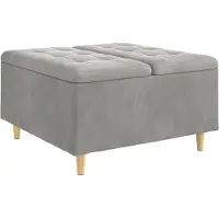 vidaXL Coffre de rangement capitonné en velours, gris clair, 80 x 80 x 45 cm