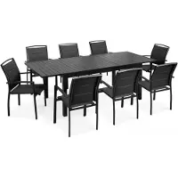 Oviala Ensemble table de jardin extensible et 8 fauteuils en aluminium noir - Butterfly