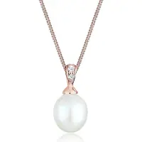 Elli Womens Necklace with Pendant Classic Pearl Diamond White 005 ct in 925 Sterling Silver, (Argent sterling 925, 45 cm)