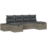 vidaXL Ensemble de canapés de jardin , 6 pièces, gris, en résine tressée