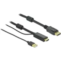 DeLOCK Câble HDMI vers DisplayPort 4K 30 Hz 5 m, 5 m, HDMI Type-A (standard), DisplayPort + USB Type-A, Mâle, Mâle, Direct