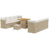 vidaXL Ensemble de canapés de jardin , 11 pièces, couleur beige et crème, en résine tressée (poly-rattan), capacité pour 8 personnes