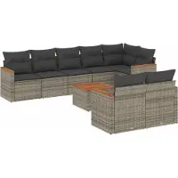 vidaXL Ensemble de salon de jardin 9 pièces avec coussins Gris Poly rotin