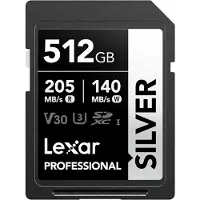 Lexar Silberne SD-Karte (512 Go, SDXC, U3, UHS-I), Carte mémoire, Argent