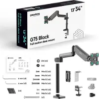 ONKRON Tisch-Monitorhalterung, 13 bis 34 Zoll, VESA 75x75-100x100, max. 12 kg, Schwarz (Tables, 34", 12 kg), Support de moniteur, Noir