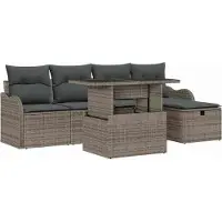 Syfax Ensemble de canapé de jardin avec coussin 6 pcs Gris Poly rotin