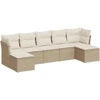 vidaXL Ensemble de salon de jardin 7 pièces avec coussins Beige Poly Rattan