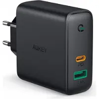 Aukey Focus Duo Black Indoor (30 W, 2 ports), Chargeur USB, Noir