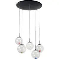 FABAS LUCE Ariel - Suspension Circulaire 5 Lumières Avec Formes - Led 35W Dimmable - Rosace Ronde Transparente D.50Cm