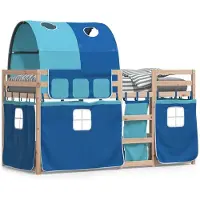 vidaXL Lit superposé avec rideaux bleu 90x190 cm pin massif