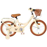 Volare Vélo enfant Ashley 16 pouces pour filles – Crème, avec panier avant, roues d'entraînement amovibles et deux freins à main
