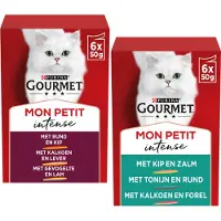 Gourmet Mon Petit Intense avec poisson et viande pâtée pour chat