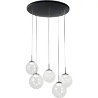 FABAS LUCE Ariel - Suspension Circulaire 5 Lumières - Led 35W Dimmable - Rosace Ronde Transparente D.50Cm