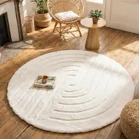 FRAAI Tapis rond à poils longs | Carvy Curves Crème | Ø 80cm | Crème | Rond | Tapis