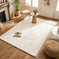 FRAAI Tapis doux à poils longs | Carvy Curves Crème | 140x200cm | Crème | Rectangulaire | Tapis