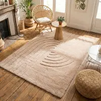 FRAAI Tapis doux à poils longs | Carvy Curves Taupe | 140x200cm | Taupe | Rectangulaire | Tapis