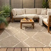 FRAAI Tapis d'extérieur en jute | Fora Lines Naturel | 120x170cm | Crème | Rectangulaire | Tapis d'extérieur