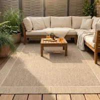 FRAAI Tapis d'extérieur en jute | Fora Edge Naturel | 280x380cm | Crème | Rectangulaire | Tapis d'extérieur