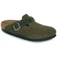 Birkenstock pour femme. 1030599 Sabots en Cuir Boston Braided (Coupe Étroite) vert (37), Plat, Aucun, Casuel