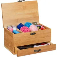 Relaxdays Boîte couture, Accessoires de couture, Marron