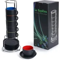 Famanu Ensemble espresso – 6 pièces – Noir avec intérieur coloré