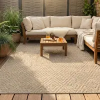 FRAAI Tapis d'extérieur en jute - Fora Tile Naturel | 200x290 cm | Rectangulaire | Tissage plat