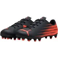 Puma Chaussure de football ATTACANTO II FG/AG pour jeunes, noire avec accents rouge fluo, taille 2 UK