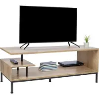 Relaxdays Meuble TV bas , 3 étagères, étagère ouverte pour télé jusqu'à 55 pouces, L x P x H : 40 x 106 x 39,5 cm, meuble TV, naturel/noir